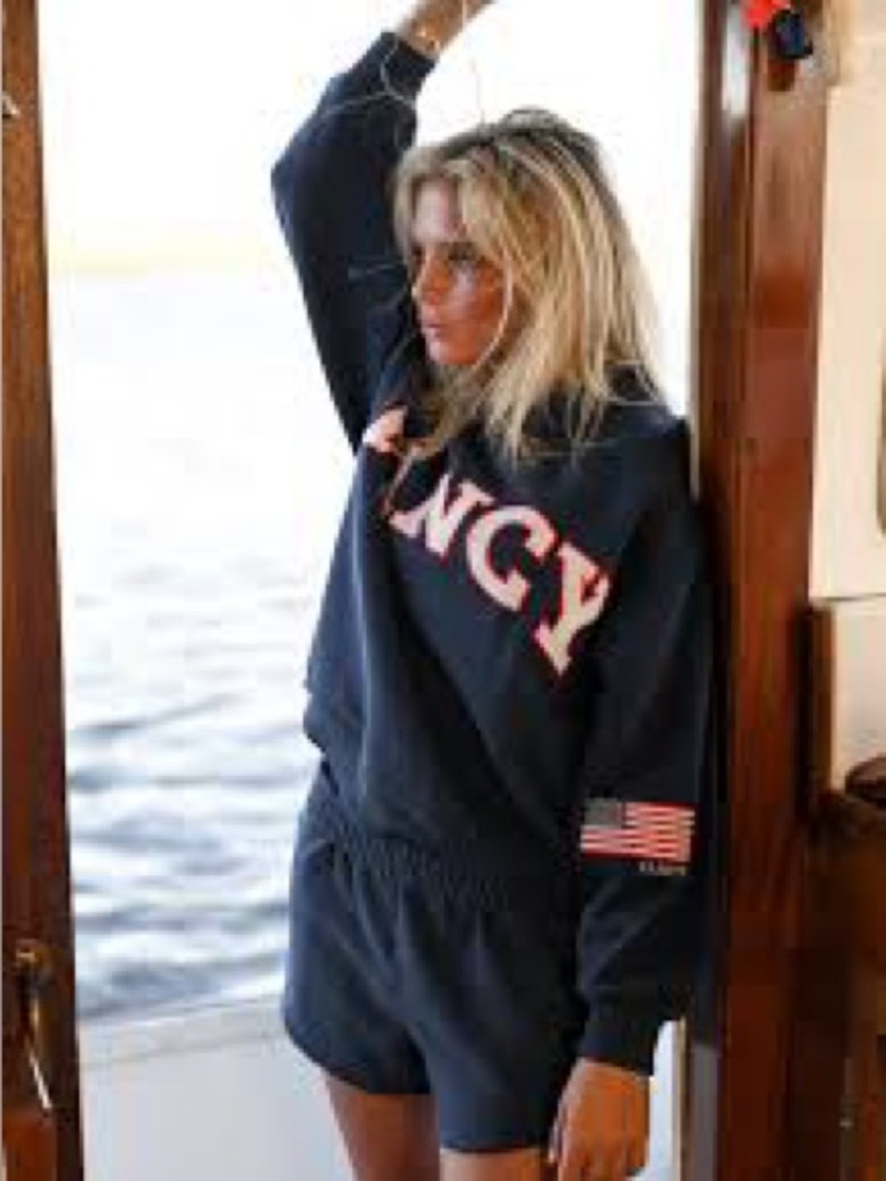 Fancy Oversized Terry Classic Mockneck in Navy. M/L